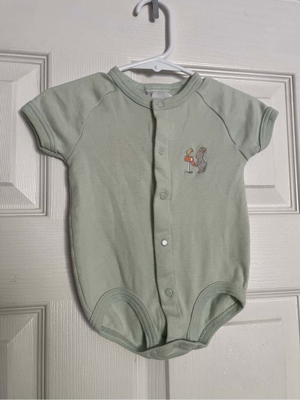Vintage Carters 3-6 months Soft Sage Baby One-Piece Romper with Bunny Embroidery